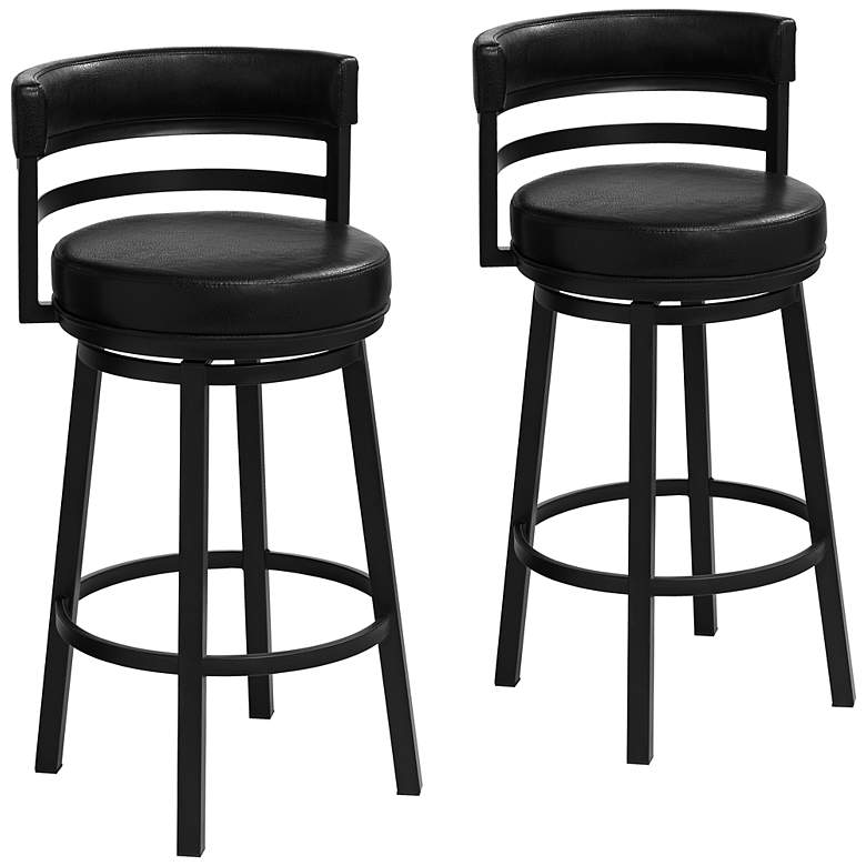 Image 2 Madrid 30 1/2" Black Faux Leather Swivel Bar Stools Set of 2