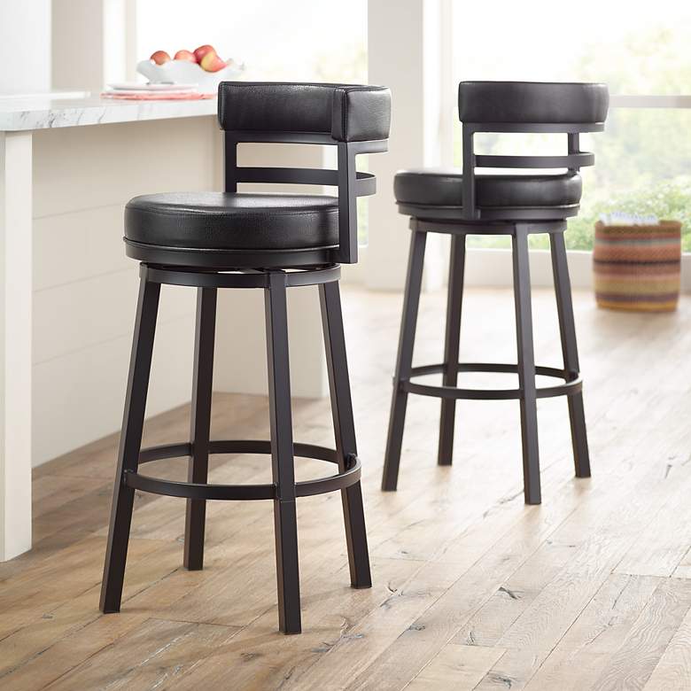 Image 1 Madrid 30 1/2" Black Faux Leather Swivel Bar Stools Set of 2
