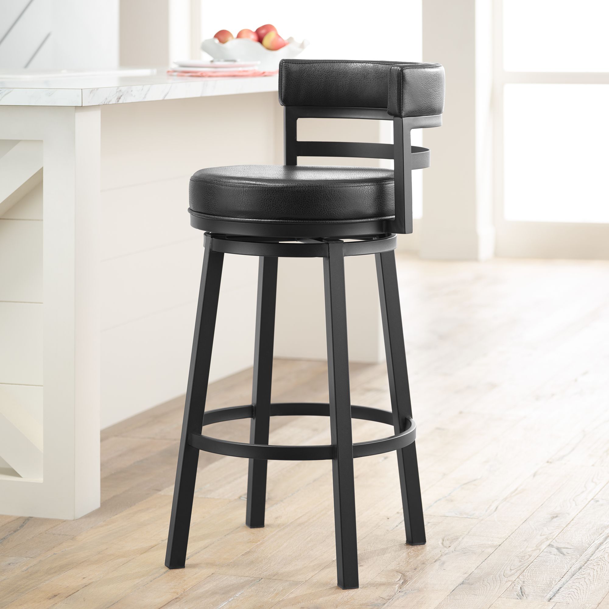 Madrid 30 1/2" Black Faux Leather Swivel Bar Stools Set of 2