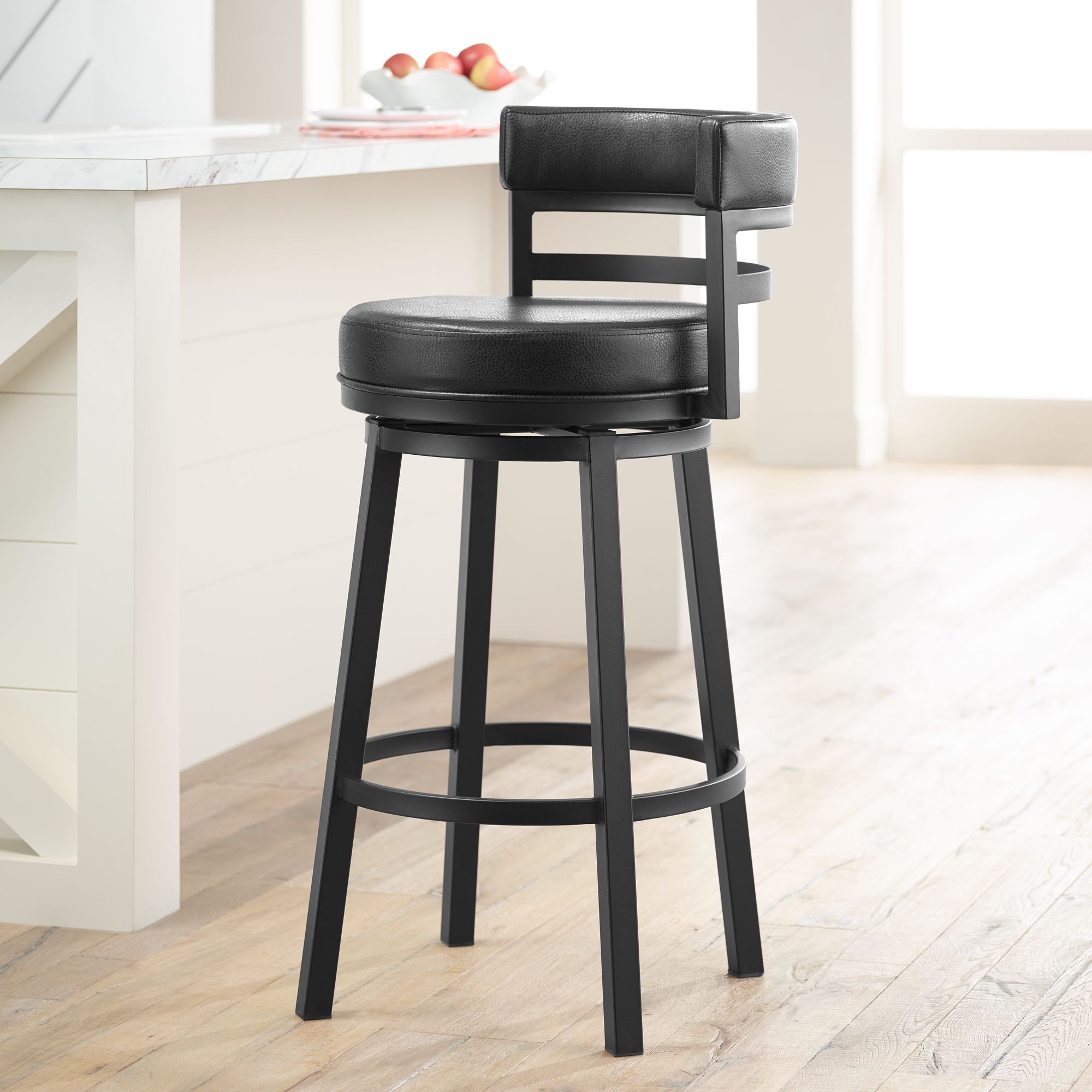 Black leather swivel counter outlet stools