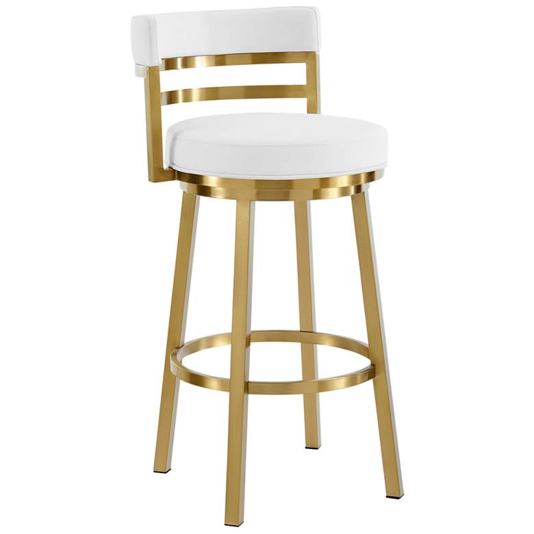 Image 1 Madrid 30 in. Swivel Bar Stool in Stainless Steel, White Faux Leather