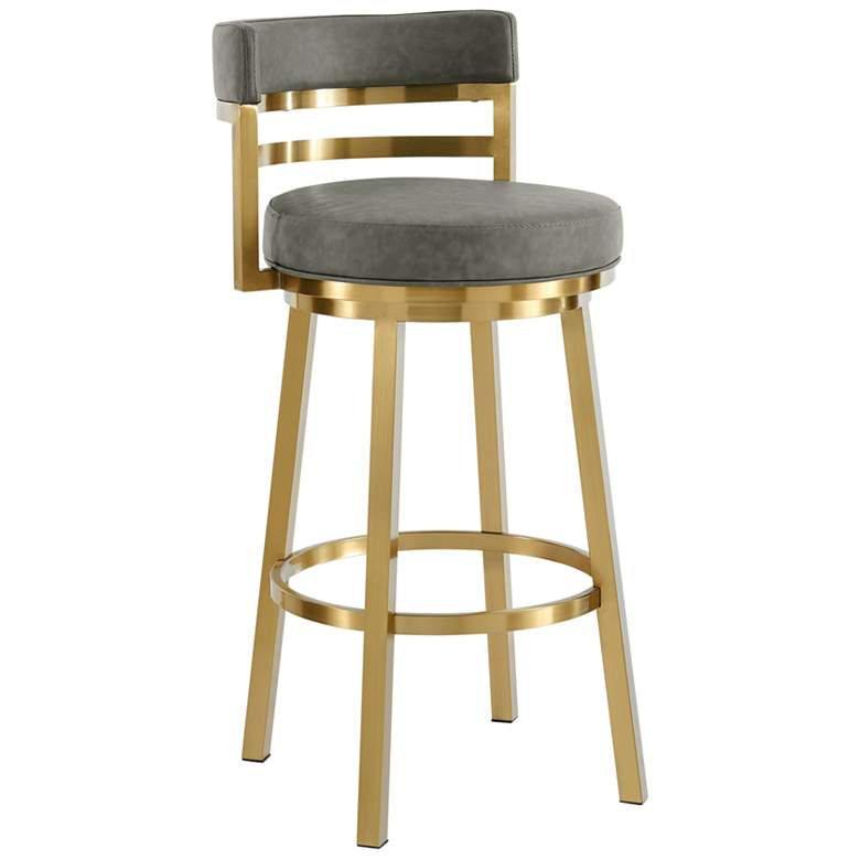 Image 1 Madrid 30 in. Swivel Bar Stool in Steel, and Vintage Gray Faux Leather