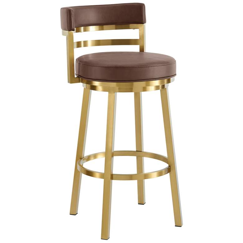 Image 1 Madrid 30 in. Swivel Bar Stool in Steel, Vintage Coffee Faux Leather