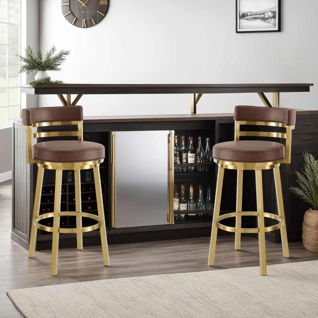 Image 3 Madrid 30 in. Swivel Bar Stool in Steel, Vintage Coffee Faux Leather more views