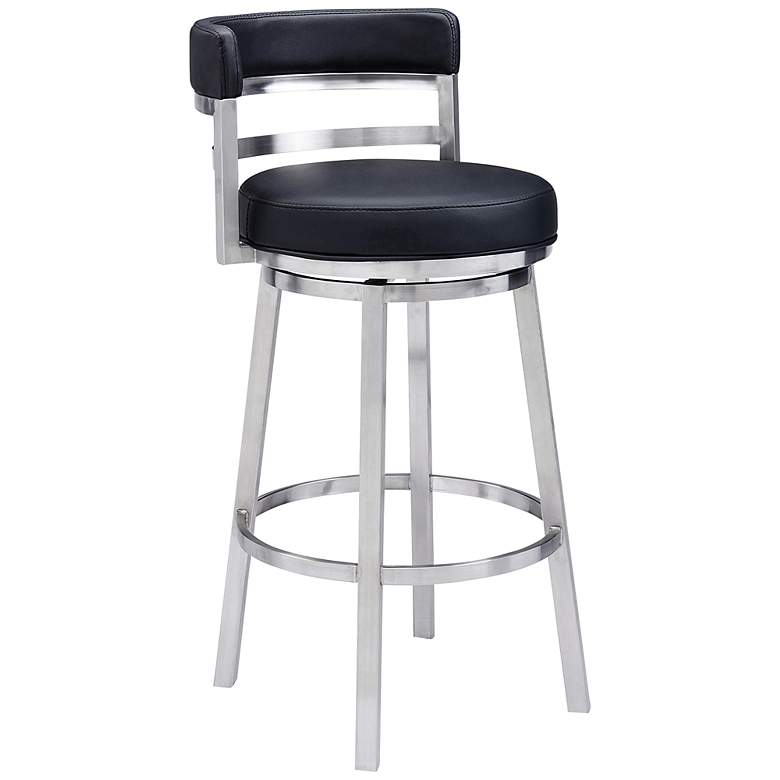 Image 2 Madrid 30 inch Black Faux Leather Swivel Bar Stool