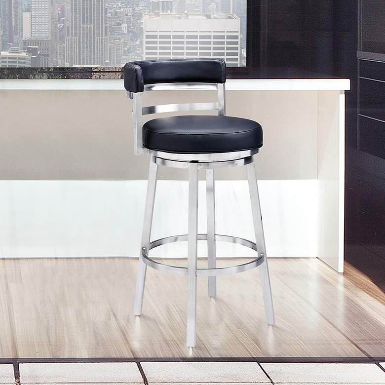 Image 1 Madrid 30" Black Faux Leather Swivel Bar Stool
