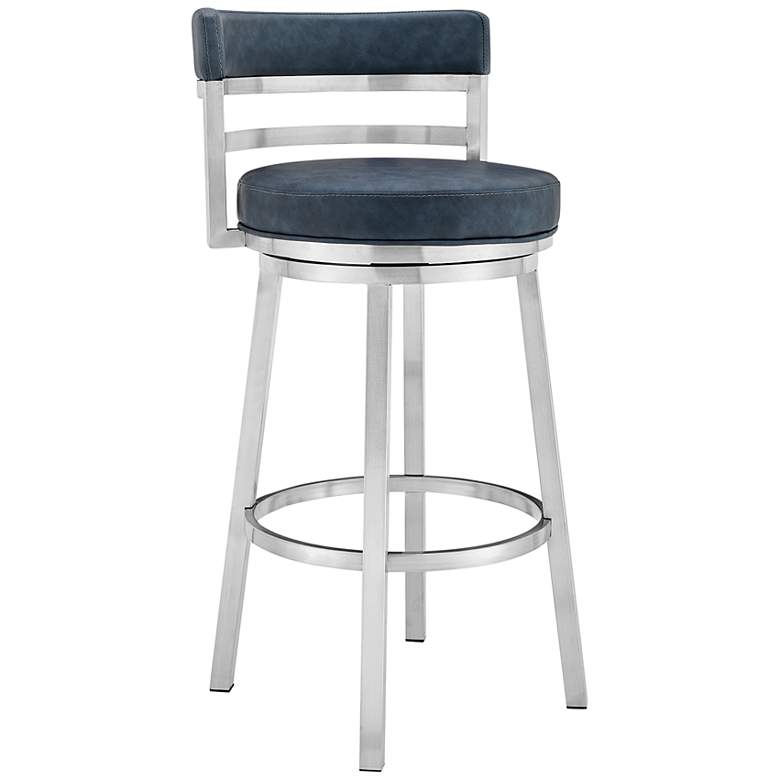 Image 2 Madrid 30" Blue Faux Leather Swivel Bar Stool