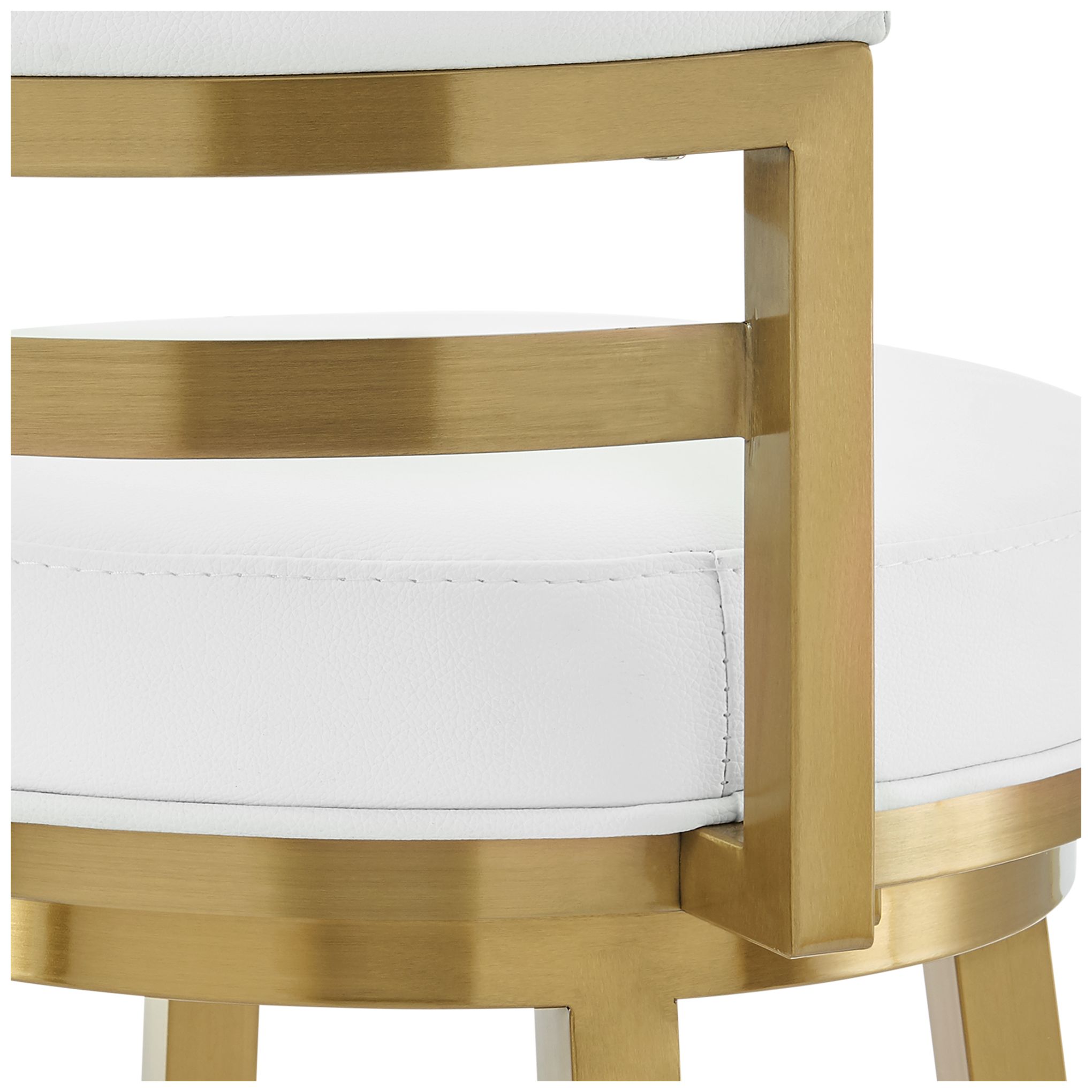 Madrid 30" White Faux Leather and Gold Swivel Bar Stool