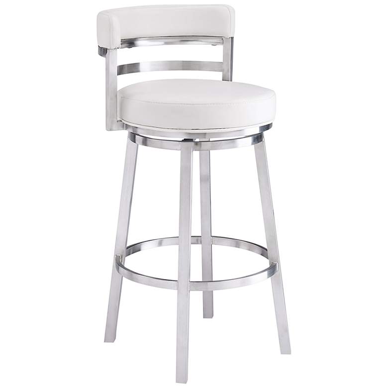 Image 2 Madrid 30" White Faux Leather Swivel Bar Stool
