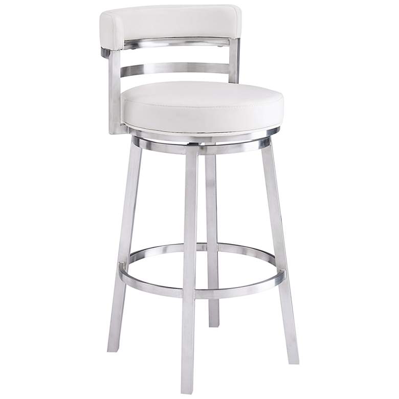 Image 2 Madrid 30 inch White Faux Leather Swivel Bar Stool