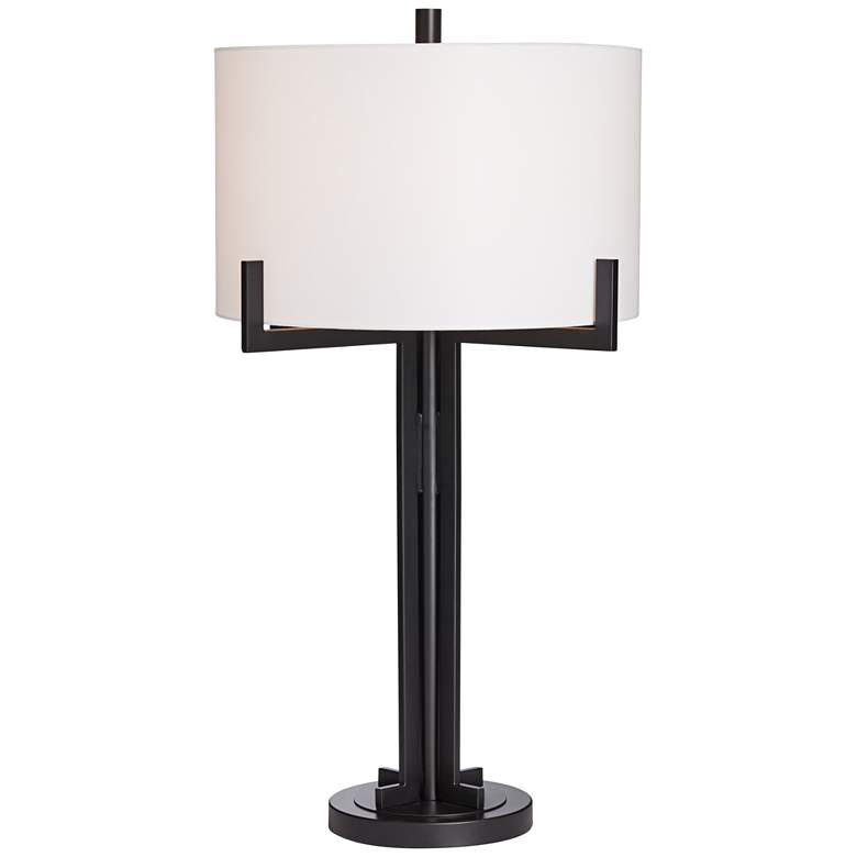 Image 2 Madrid Black Industrial Modern Table Lamp with Dimmer with USB