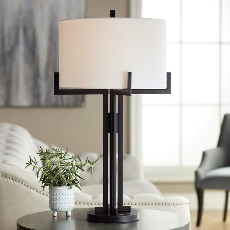 Image 1 Madrid Black Industrial Modern Table Lamp with Dimmer with USB