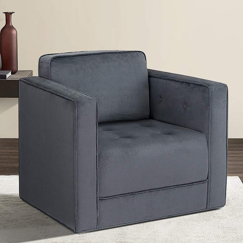 Image 1 Madrid Gray Velvet Fabric Tufted Swivel Accent Chair