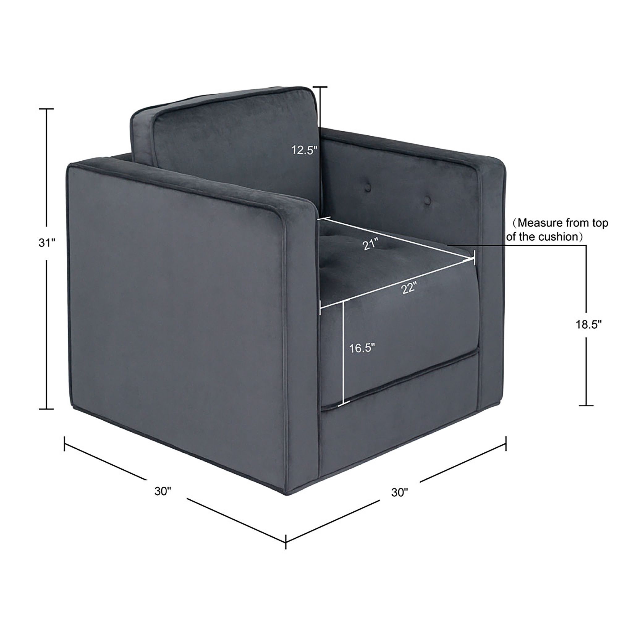 Madrid Gray Velvet Fabric Tufted Swivel Accent Chair