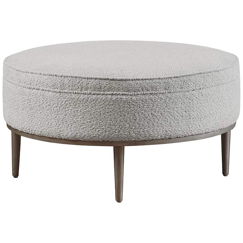 Image 2 Madrona 24"W Gray Fabric Round Cocktail Ottoman/Coffee Table