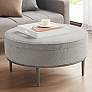 Madrona 24"W Gray Fabric Round Cocktail Ottoman/Coffee Table