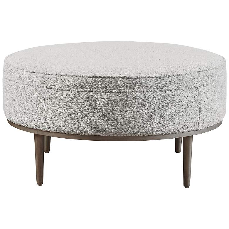Image 6 Madrona 24"W Gray Fabric Round Cocktail Ottoman/Coffee Table more views