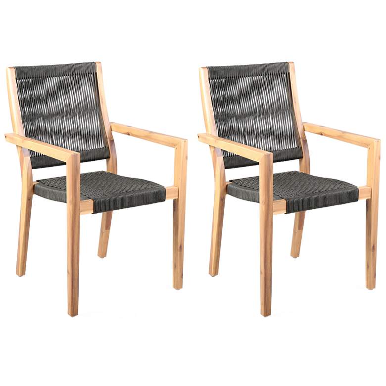 Image 1 Madsen Set of 2 Outdoor Dining Chairs with Grey Teak Finish in Eucalyptus