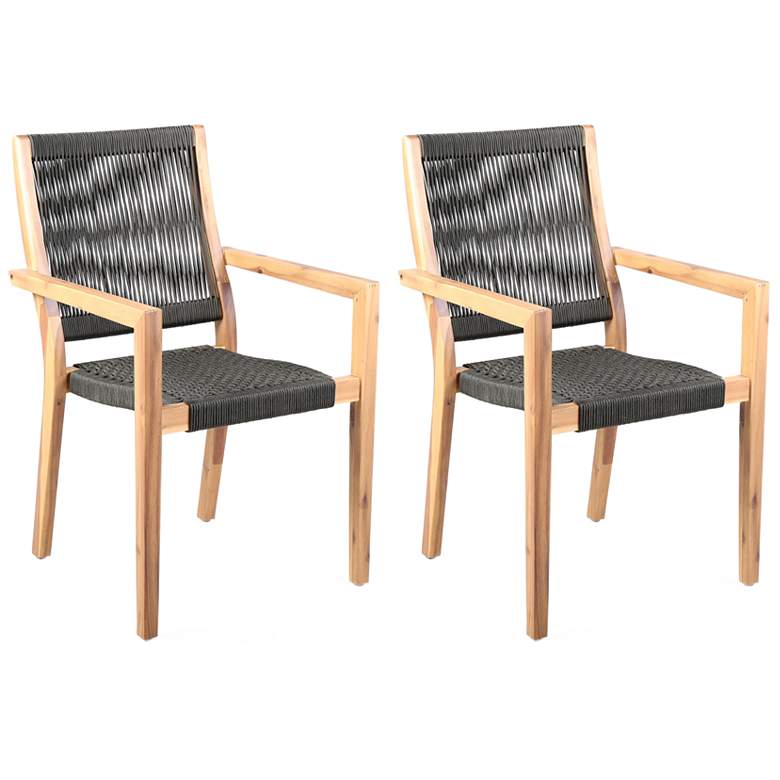 Image 1 Madsen Set of 2 Outdoor Dining Chairs with Grey Teak Finish in Eucalyptus