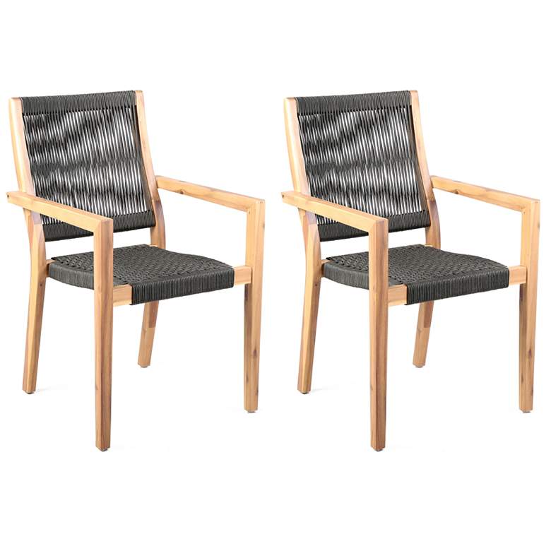 Image 1 Madsen Set of 2 Outdoor Dining Chairs with Teak Finish in Eucalyptus Wood