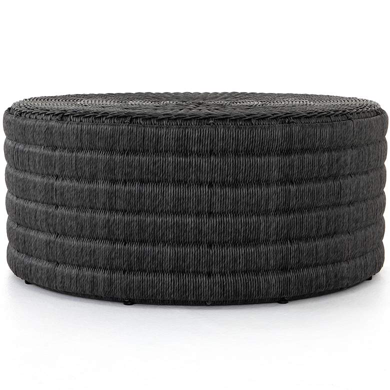 Image 5 Madura 36 inch Wide Vintage Coal Round Wicker Coffee Table more views