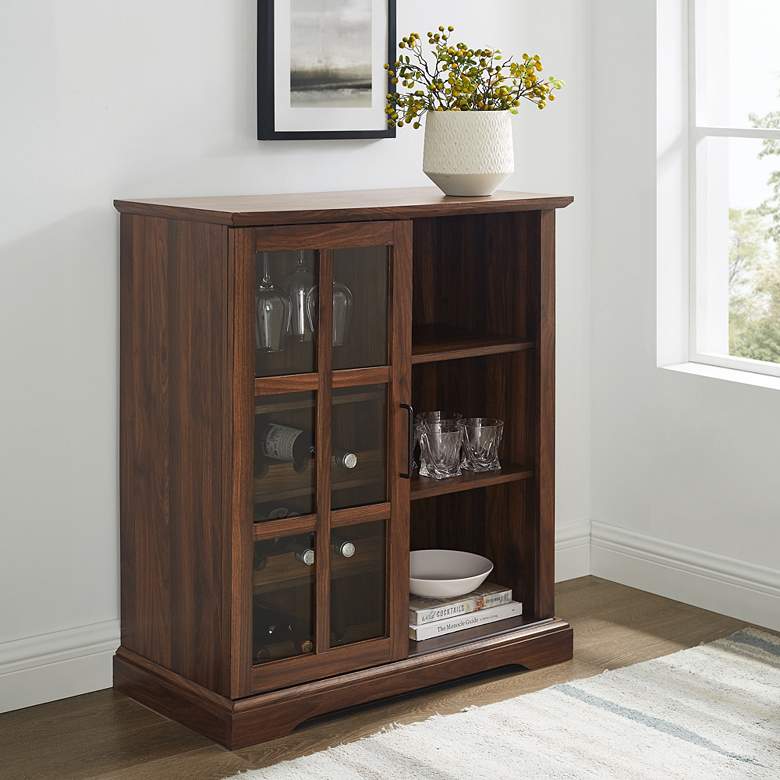 Image 1 Maeve 31 1/2" Wide Dark Walnut Wood 1-Door Bar Cabinet