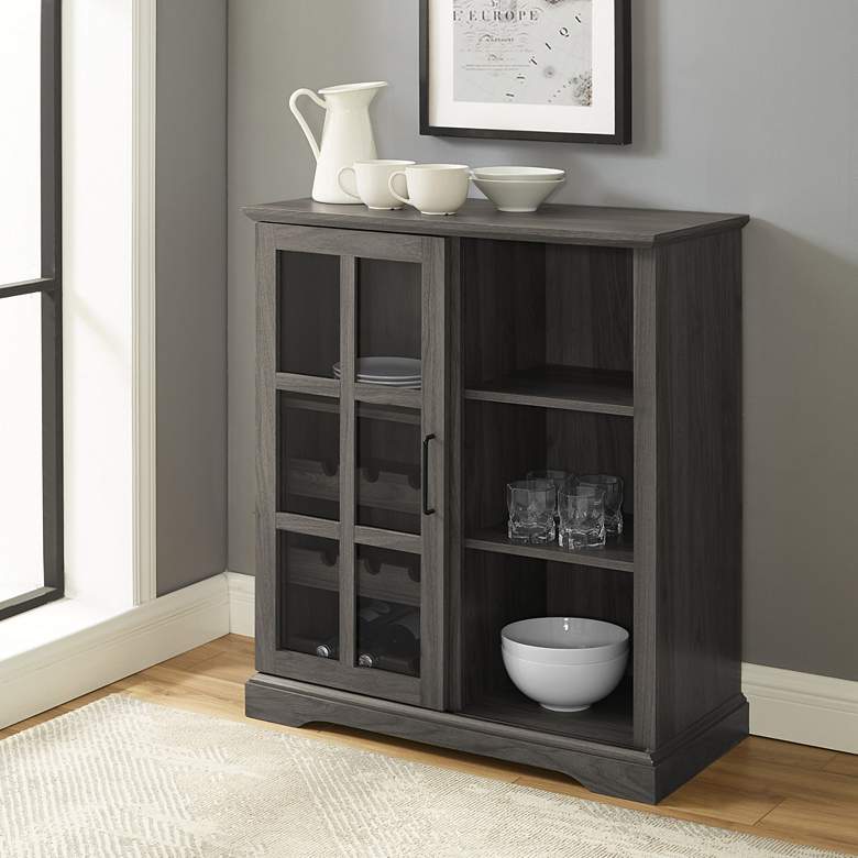 Image 1 Maeve 31 1/2 inch Wide Slate Gray Wood 1-Door Bar Cabinet