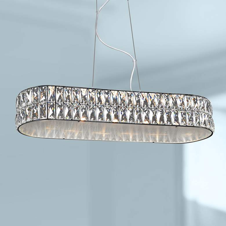 Image 1 Magari 33 inch Wide Chrome LED Crystal Island Pendant