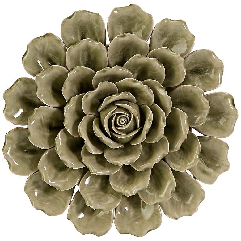 Image 1 Magdalyn Green Ceramic 13 inch Round Flower Wall Art