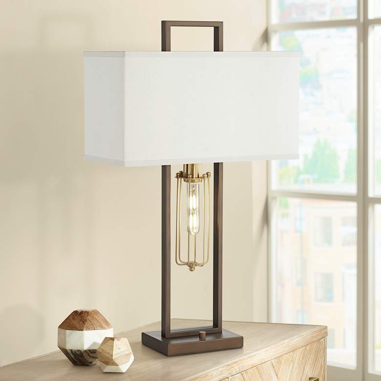 Image 1 Magee Bronze-Rubbed Table Lamp with Night Light