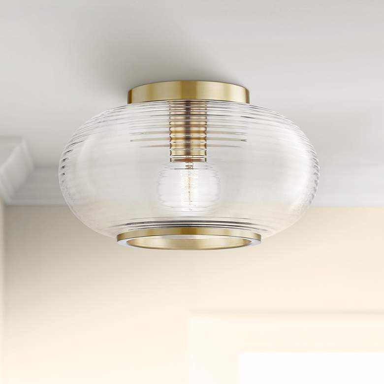 Image 1 Maggie 12 3/4 inchW Aged Brass Ceiling Light with Glass Shade