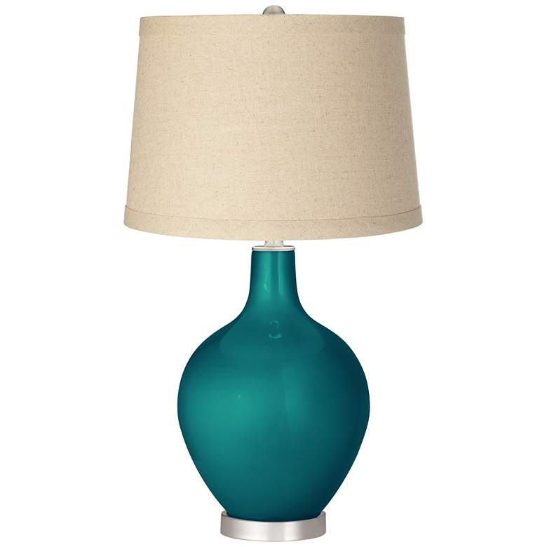 Image 1 Magic Blue Metallic Burlap Drum Shade Ovo Table Lamp