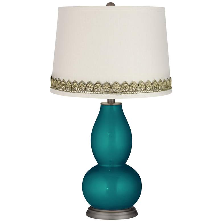Image 1 Magic Blue Metallic Double Gourd Lamp with Scallop Lace Trim