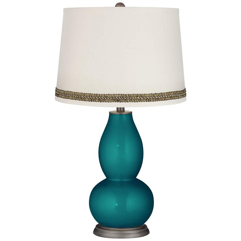 Image 1 Magic Blue Metallic Double Gourd Table Lamp with Wave Braid Trim