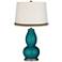 Magic Blue Metallic Double Gourd Table Lamp with Wave Braid Trim