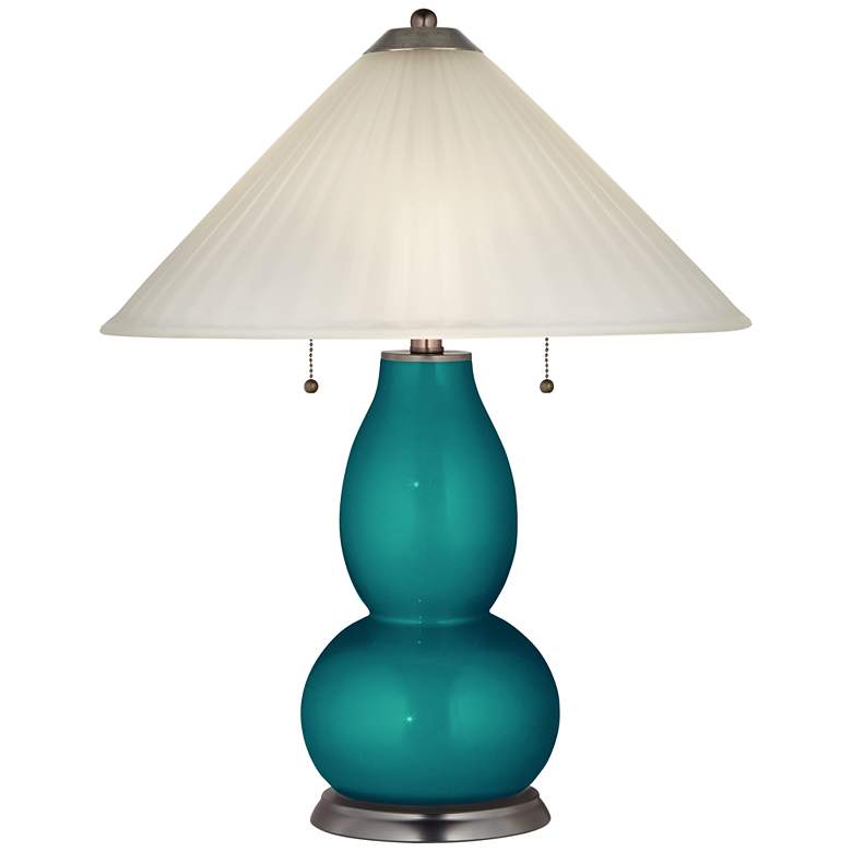 Image 1 Magic Blue Metallic Fulton Table Lamp with Fluted Glass Shade