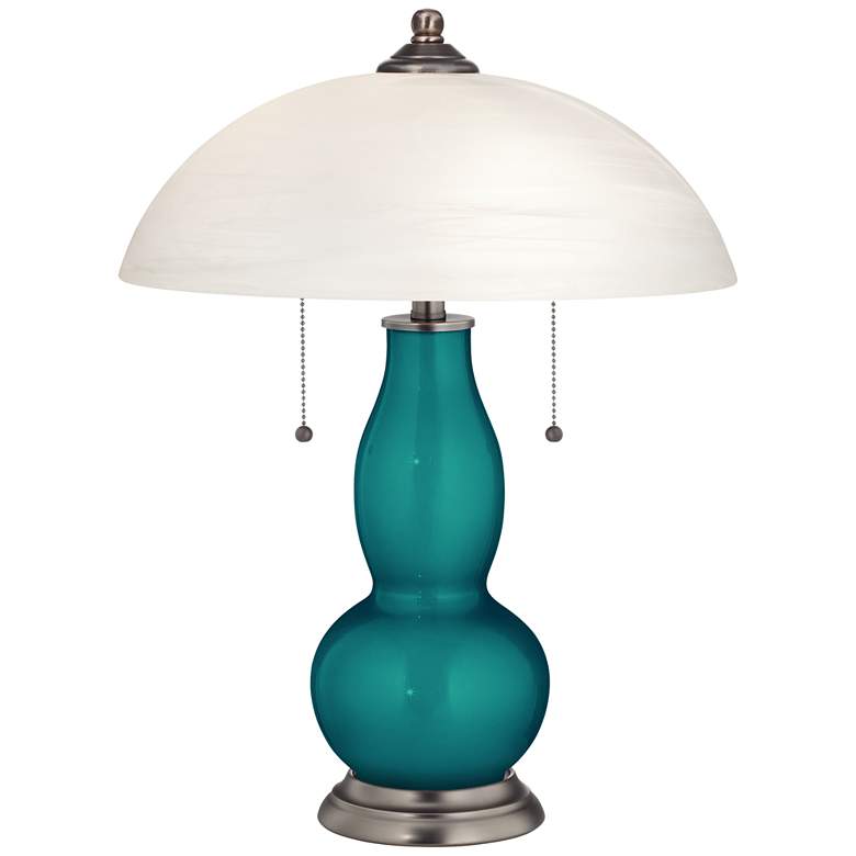 Image 1 Magic Blue Metallic Gourd-Shaped Table Lamp with Alabaster Shade
