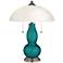 Magic Blue Metallic Gourd-Shaped Table Lamp with Alabaster Shade