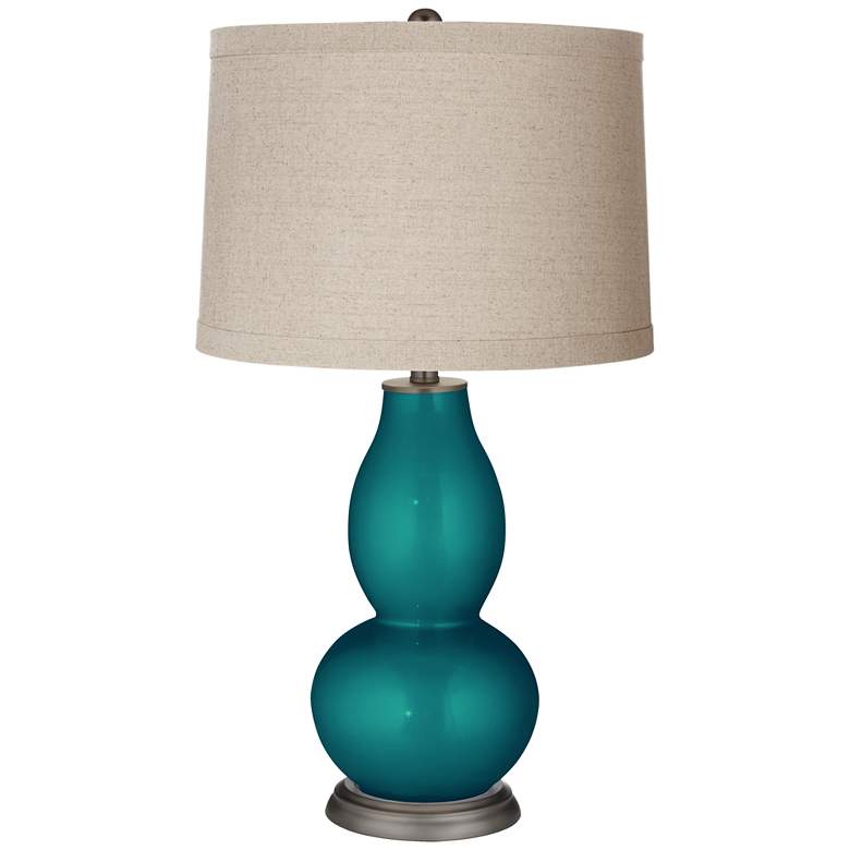 Image 1 Magic Blue Metallic Linen Drum Shade Double Gourd Table Lamp