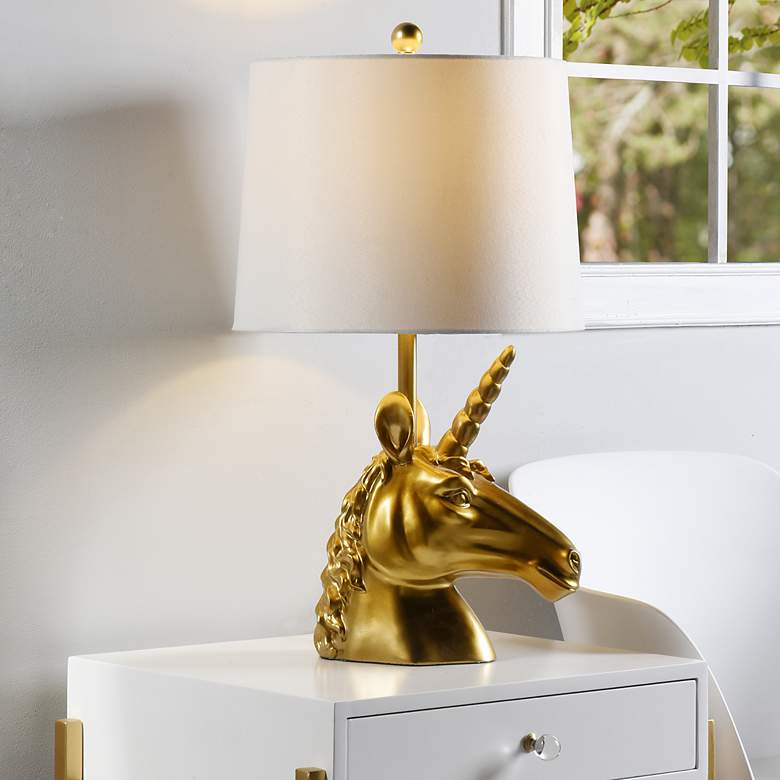 Image 1 Magical Golden Unicorn Table Lamp With White Shade