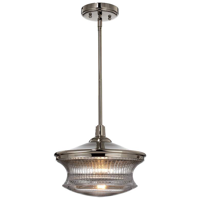 Image 1 Magister 1-Light 12 Inch Brushed Nickel Fluted Glass Shade Pendant