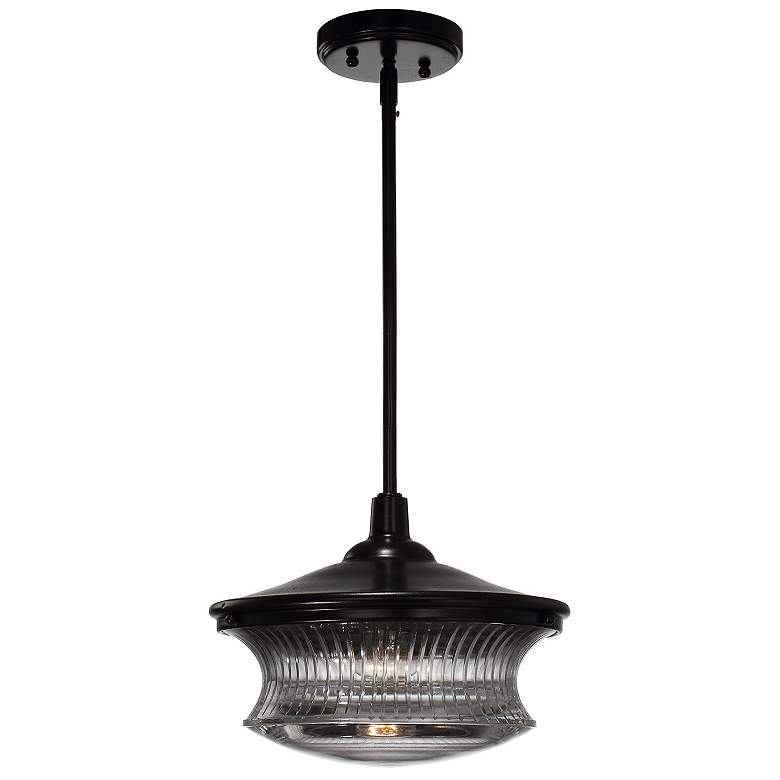 Image 1 Magister 1-Light 12 Inch Dark Bronze Fluted Glass Shade Pendant