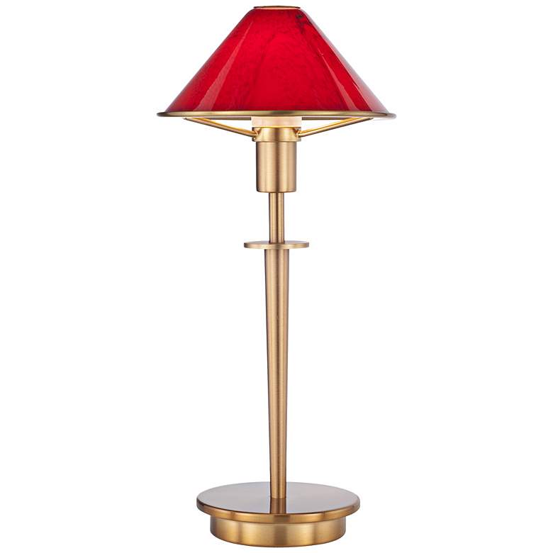 Image 1 Magma Red Glass Antique Brass Mini Holtkoetter Desk Lamp