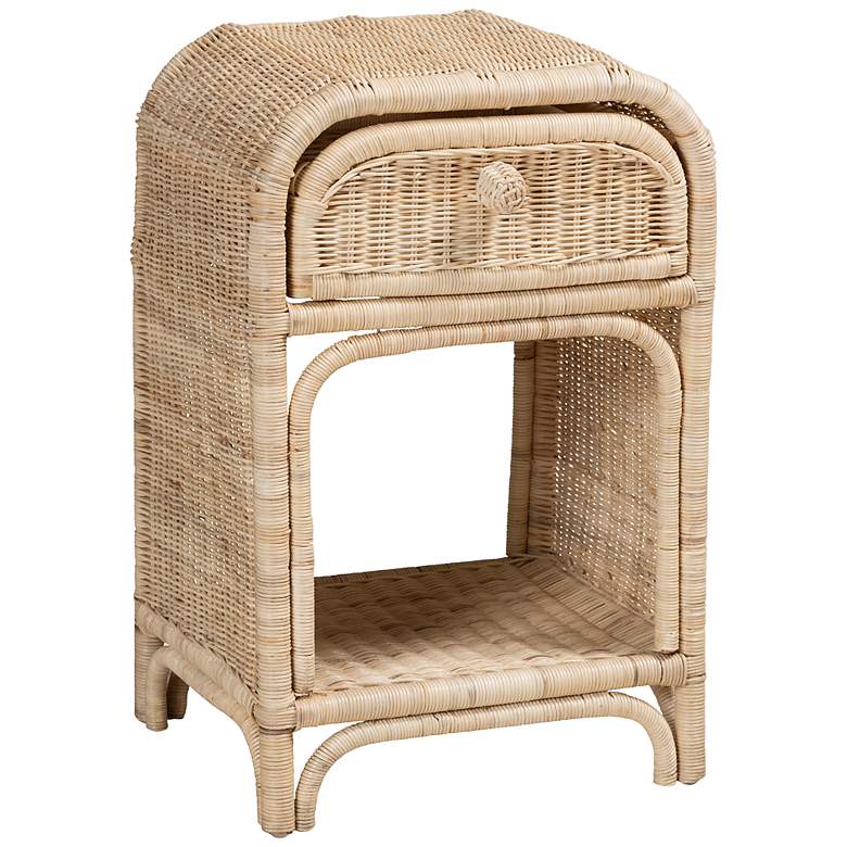 Image 2 Magni 18" Wide Natural Brown Rattan 1-Drawer Nightstand