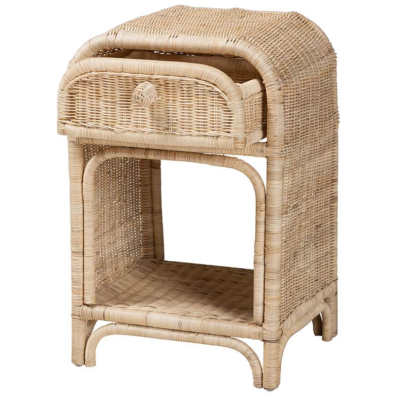 Image 6 Magni 18" Wide Natural Brown Rattan 1-Drawer Nightstand more views