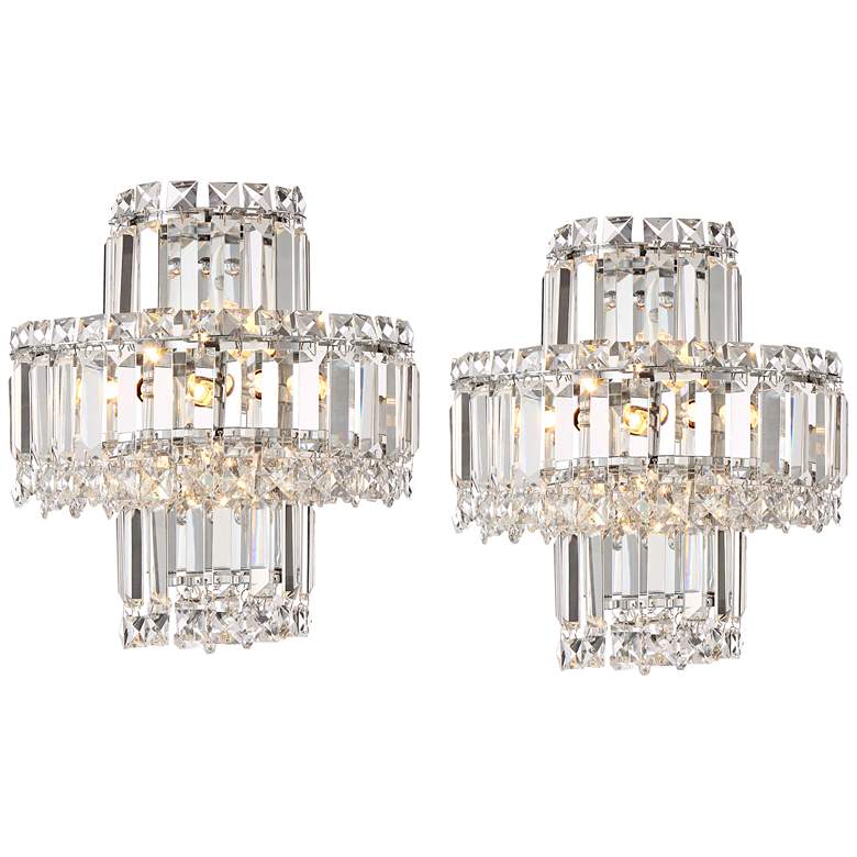 Image 2 Magnificence 12 1/2 inch High Chrome and Crystal LED Wall Sconce Set of 2