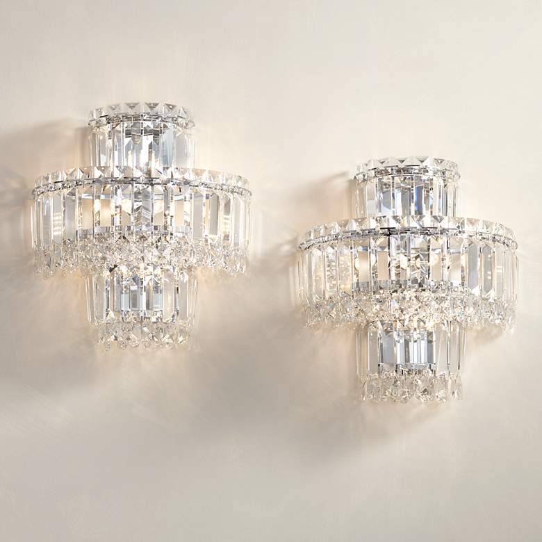 Image 1 Magnificence 12 1/2" High Chrome and Crystal LED Wall Sconce Set of 2