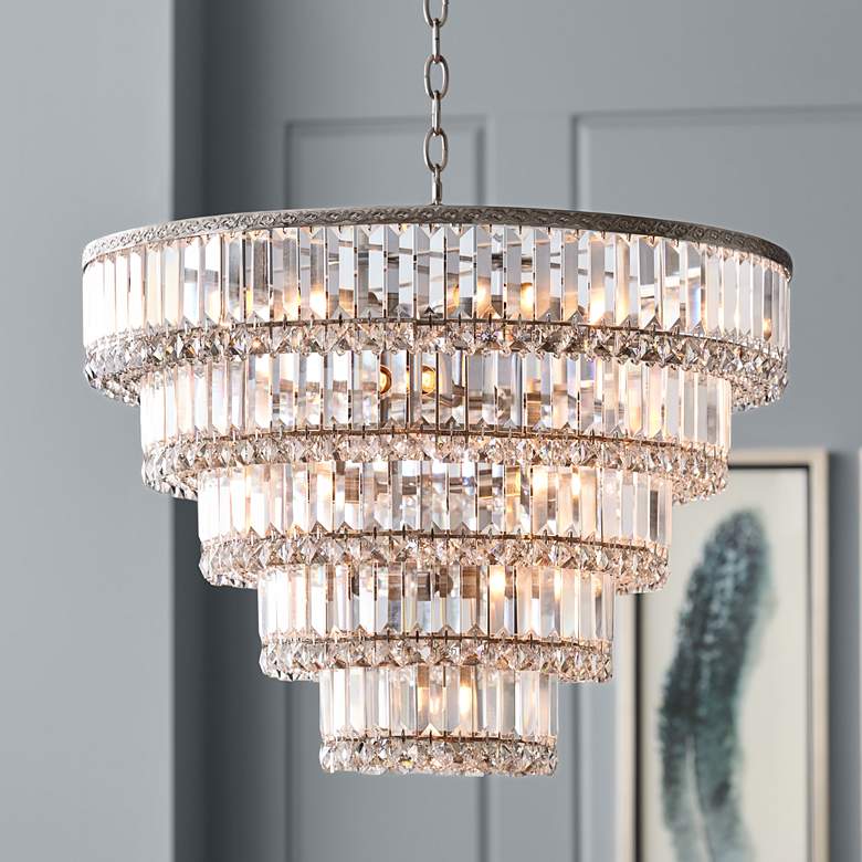 Magnificence 24 1/2 inchW Satin Nickel and Crystal LED 15-Light Chandelier