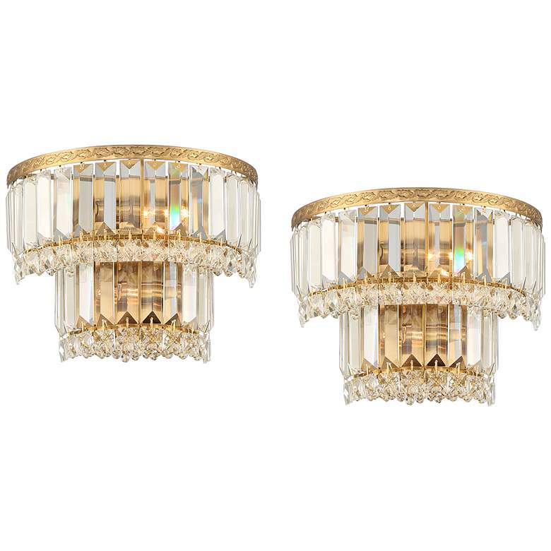 Image 2 Magnificence Gold 10 inch Wide Crystal Wall Sconce Set of 2