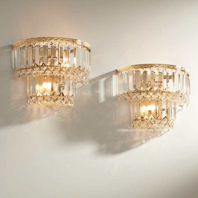 Image 1 Magnificence Gold 10" Wide Crystal Wall Sconce Set of 2